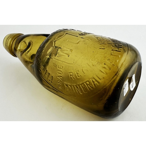 406 - CHISELHURST MINERAL WATER WORKS AMBER DUMPY CODD BOTTLE. 7.5ins tall. Bright mid amber glass, aqua m... 