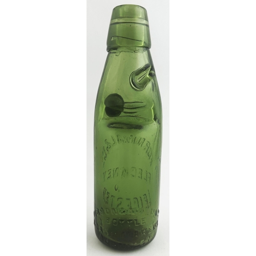 410 - FURNIVAL & CO FLECKNEY LEICESTER CODD BOTTLE. 7.6ins tall, 6oz capacity. Superb mid green glass, ver... 