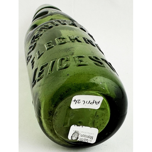 410 - FURNIVAL & CO FLECKNEY LEICESTER CODD BOTTLE. 7.6ins tall, 6oz capacity. Superb mid green glass, ver... 