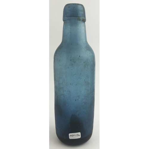 411 - W HOLGATE MARKET RASEN BULLET STOPPER BOTTLE. 8.2ins tall, 10oz capacity, light to mid blue glass. T... 