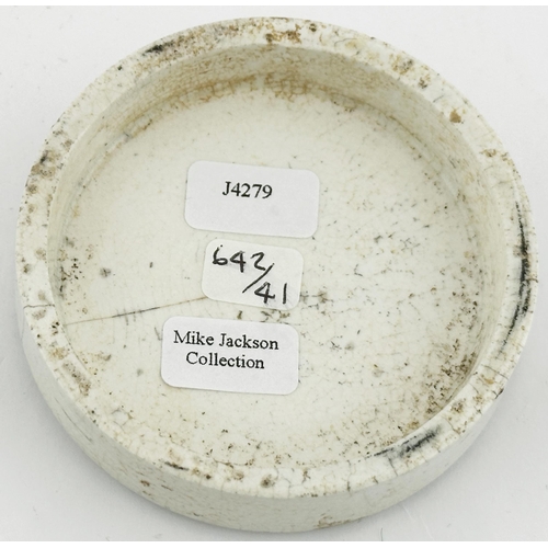 440 - BIRMINGHAM POT LID. (APL pg 642, 41) 2.6 ins diam. Light black transfer with two solid thin line bor... 