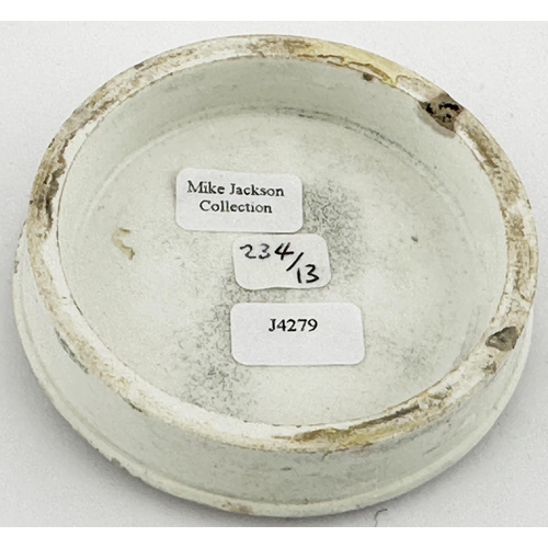 445 - LINCOLN POT LID. (APL pg 234, 13) 2.7ins diam. Red print transfer with solid line border. T.m. to ce... 