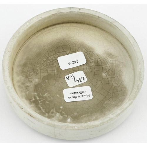 446 - LINCOLN POT LID. (APL pg 234, 16a) 3.5ins diam. Black transfer onto a large lid with decorative bord... 