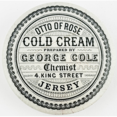 447 - JERSEY COLD CREAM POT LID. (APL pg 184, 101) 3.3ins diam. Black transfer, attractive outer border. O... 