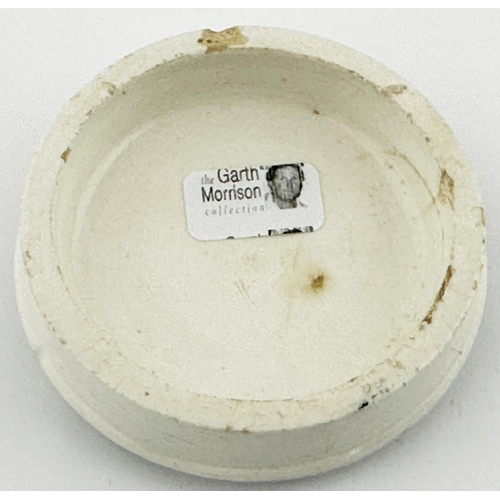 480 - PLYMOUTH ARECA NUT POT LID. (APL pg 89, 91) 2.4ins diam. Black transfer. Several lines of writing. V... 