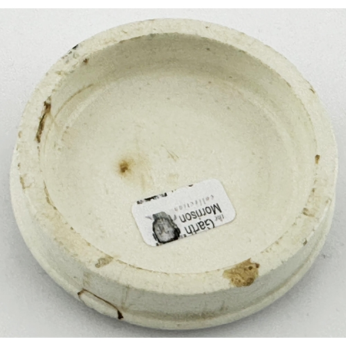 480 - PLYMOUTH ARECA NUT POT LID. (APL pg 89, 91) 2.4ins diam. Black transfer. Several lines of writing. V... 