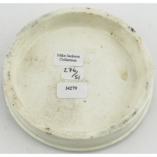 482 - LONDON SHAVING CREAM POT LID. (APL pg 276, 51) 3.3ins diam. Black transfer. FS CLEAVERS/ CREME D AMA... 