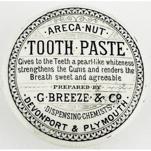 489 - DEVONPORT & PLYMOUTH TOOTH PASTE POT LID. (APL pg 86, 59) 2.9ins diam. Black transfer. Several lines... 