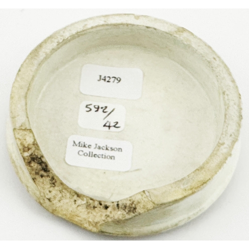 493 - BRIGHTON COLD CREAM POT LID. (APL pg 592, 42a) 2.5ins diam. Purple print, lighter than last. KILBY P... 