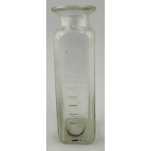 449 - LIVERPOOL MUSTARD BOTTLE. 5.5ins tall. Unusual slightly smokey lead glass utility. Wide flared, roll... 