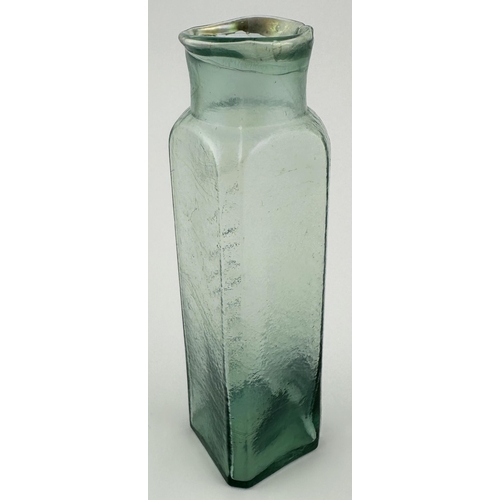 450 - LONDON MUSTARD BOTTLE. 5.8 ins tall. Superb bluey aqua coloured glass utility, lovely crude rolled l... 