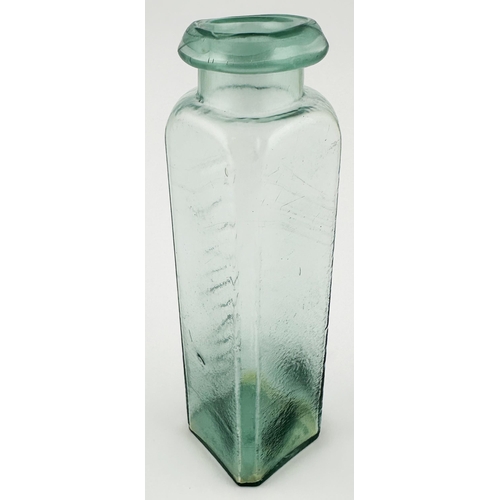 452 - LONDON MUSTARD BOTTLE. 5.7ins. Wonderful bluey aqua coloured glass utility, distinct flared, folded ... 