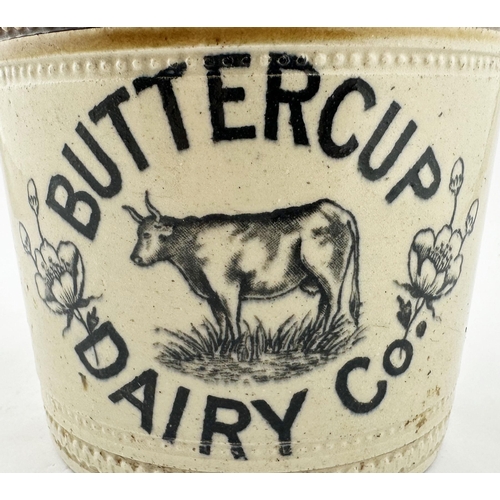 464 - BUTTERCUP DAIRY CO BUTTER CROCK. 5.4ins tall. T.t., wheel decorated top, rear Caledonion p.m. Strong... 