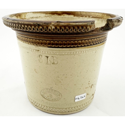 464 - BUTTERCUP DAIRY CO BUTTER CROCK. 5.4ins tall. T.t., wheel decorated top, rear Caledonion p.m. Strong... 