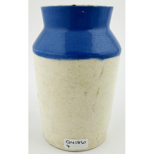 467 - EXPRESS DAIRY CO LTD CREAM POT. 4ins tall. Bright blue top, lower section white - some rusting, left... 