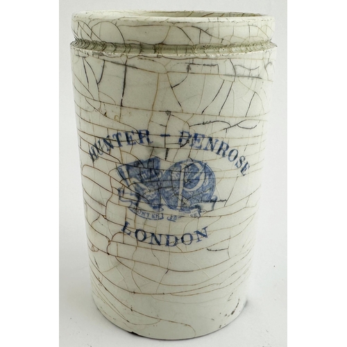 469 - LONDON HUNTER DENROSE FOOT POT. 4.2ins tall. Detailed pictorial central t.m., lettering above and be... 