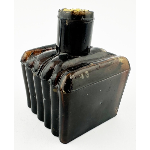 499 - FLUTED COLOURED INK BOTTLE. 2.6ins tall. Familiar square bodied sheared lip (1 minor in manufacture ... 