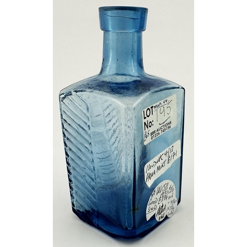 507 - SQUAT CUBE POISON BOTTLE. (DP p121, Sq-6). 4.9ins tall. Delightful almost cuboid shape with facetted... 