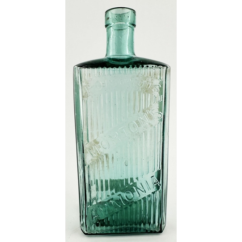 509 - MORTONS AMMONIA POISON BOTTLE. (DP p126). 8.1ins tall. A truly chunky deep aqua glass bottle. Rectan... 