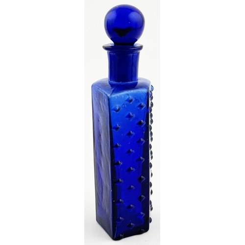 511 - MERRIKINS PENTAGON PATENT POISON BOTTLE. 4.3ins tall to stopper top. Cobalt blue, rear half plain, f... 