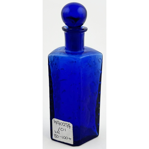 511 - MERRIKINS PENTAGON PATENT POISON BOTTLE. 4.3ins tall to stopper top. Cobalt blue, rear half plain, f... 