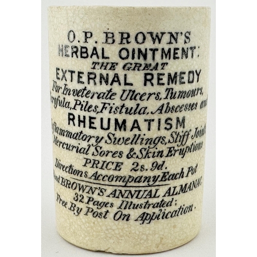 523 - O P BROWNS HERBAL OINTMENT POT. OP p53. A large straight sided pot, writing filling the full front a... 