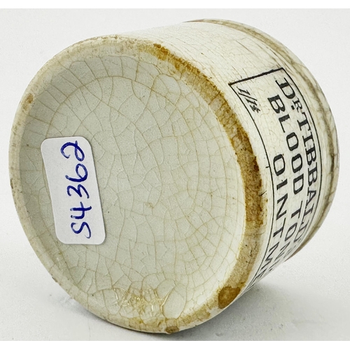 528 - DR TIBBALDS BLOOD TONIC OINTMENT POT. OP p137. A rare Taunton, Somerset, small, wide bodied, pot. Fr... 