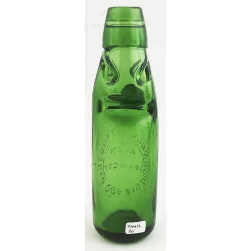 532 - MORRELLS TRUSTEES OXFORD CODD BOTTLE. 7.4ins tall. Absolutely stunning bright green glass, 6oz capac... 