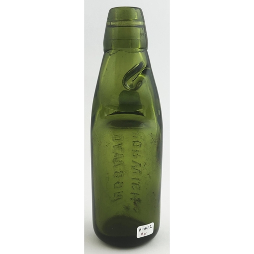 536 - DAWSON NORWICH CODD BOTTLE. 7.6ins tall, 6oz capacity, dark green glass. An exceptional condition ex... 