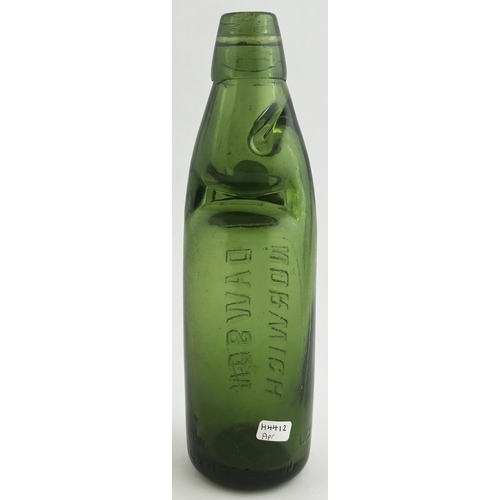 537 - DAWSON NORWICH CODD BOTTLE. 9ins tall, 10oz capacity, dark green glass. Another exceptional conditio... 