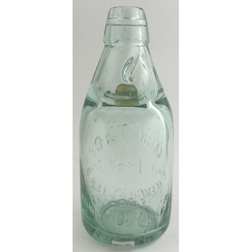 540 - MURAT & CO MANCHESTER COLOURED MARBLE DUMPY CODD. 7.25ins tall. Sparkling aqua glass 10oz capacity c... 