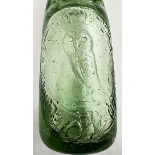 541 - OLDHAM AERATED WATER CO LIMITED. 7.3ins tall, aqua glass body with a bright green lip. Strong letter... 