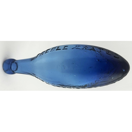 545 - EXTRA LARGE CALCUTTA BLUE HAMILTON BOTTLE. 9.2ins long, rounded blob/ cork lip. Wonderful mid blue g... 