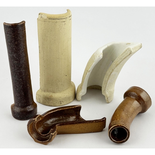 548 - TRADESMANS SAMPLE BUILDERS PIPES GROUP. Tallest 4.6ins. Four distinctly different pipe shapes rangin... 