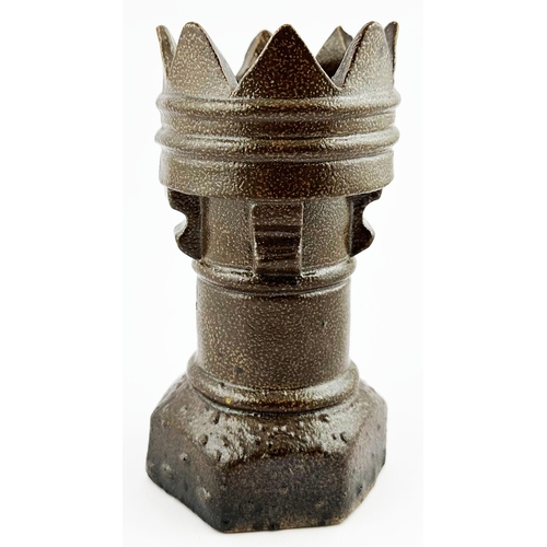 551 - ROCHDALE MINIATURE CHIMNEY TRADESMANS SAMPLE CHIMNEY POT. 6.2ins tall. Super shiny dark brown salt g... 