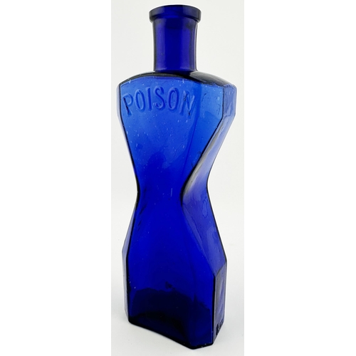 569 - STEPHENSONS WASP WAIST POISON BOTTLE. DP p7.1 ins tall, cobalt blue glass (crude), familiar unique w... 