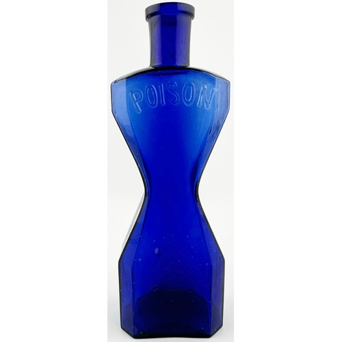 569 - STEPHENSONS WASP WAIST POISON BOTTLE. DP p7.1 ins tall, cobalt blue glass (crude), familiar unique w... 