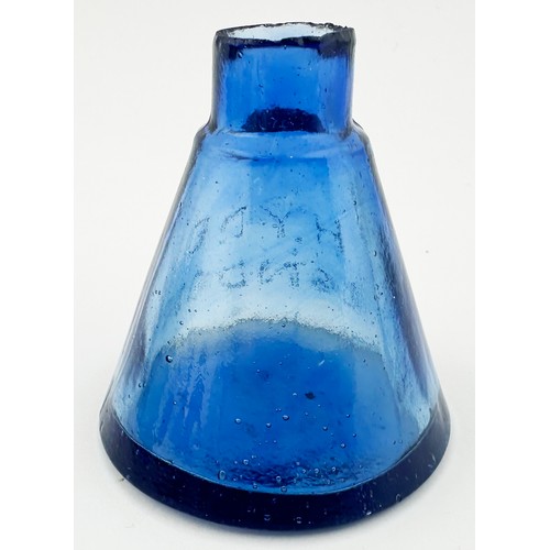 498 - HYDE INK BOTTLE. 2.6ins tall, sheared lip. Fabulously mid blue, few swirls, glass cone. Flat base. L... 