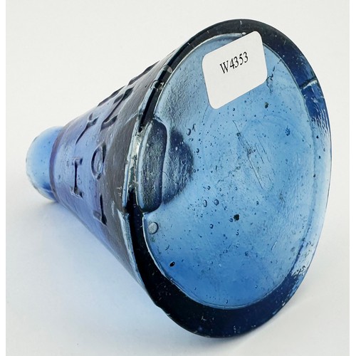 498 - HYDE INK BOTTLE. 2.6ins tall, sheared lip. Fabulously mid blue, few swirls, glass cone. Flat base. L... 