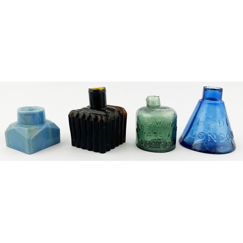 498 - HYDE INK BOTTLE. 2.6ins tall, sheared lip. Fabulously mid blue, few swirls, glass cone. Flat base. L... 