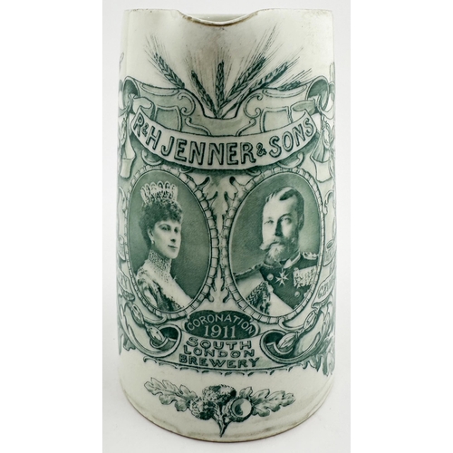 10 - R. & H. JENNER & SONS SOUTH LONDON BREWERY JUG. 6.5ins tall. Very ornate green transfer recording th... 