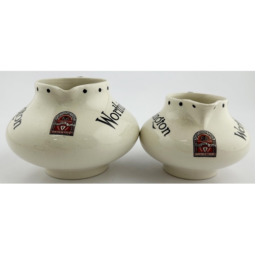 12 - WORTHINGTON JUGS. Largest 3.9ins tall. Squat shape, black transfer includes facsimile label t.m. Bla... 