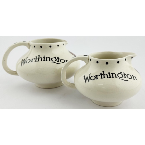 12 - WORTHINGTON JUGS. Largest 3.9ins tall. Squat shape, black transfer includes facsimile label t.m. Bla... 