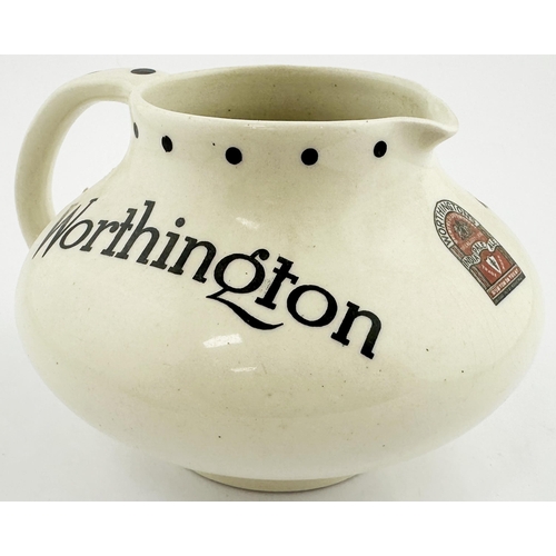 12 - WORTHINGTON JUGS. Largest 3.9ins tall. Squat shape, black transfer includes facsimile label t.m. Bla... 