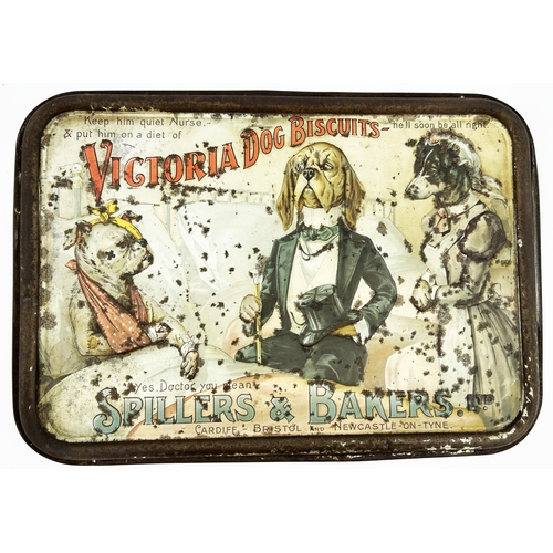 17 - VICTORIA DOG BISCUITS TRAY. 20 x 14.3ins. 7.5/10. Amusing image of three dogs with the wording Keep ... 