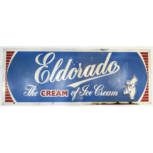 21 - ELDORADO ICE CREAM TIN SIGN. 18 x 48ins. Printed on tin featuring image of upright polar bear. Sever... 