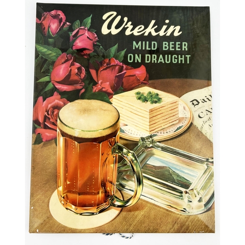 25 - WREKIN MILD BEER STAND UP SHOWCARD. 11 x 13.9ins. Laminated bright sign on card backing, rear fold o... 