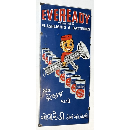 28 - EVER READY FLASHLIGHTS & BATTERIES ENAMEL SIGN. 18 x 14.3ins. Strong bright colours featuring smilin... 