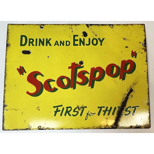 29 - SCOTSPOP ENAMEL SIGN. 24 x 18ins. Simple lay-out - letters set upon a bright yellow ground. Some rus... 