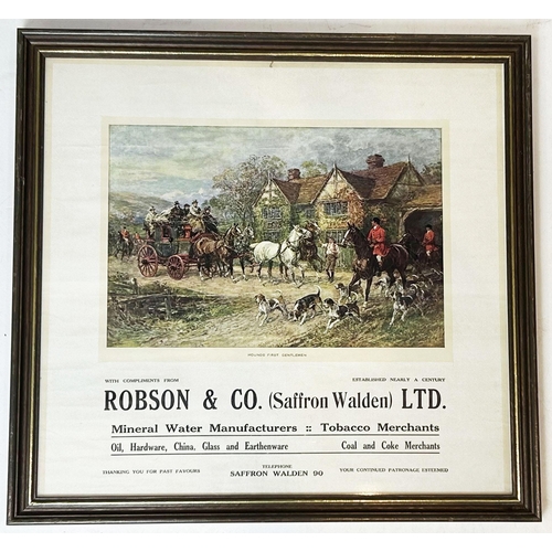 32 - SAFFRON WALDEN MINERAL WATER FRAMED ADVERTISEMENT. Wooden frame 19.5 x 20.6ins, shown here minus fra... 